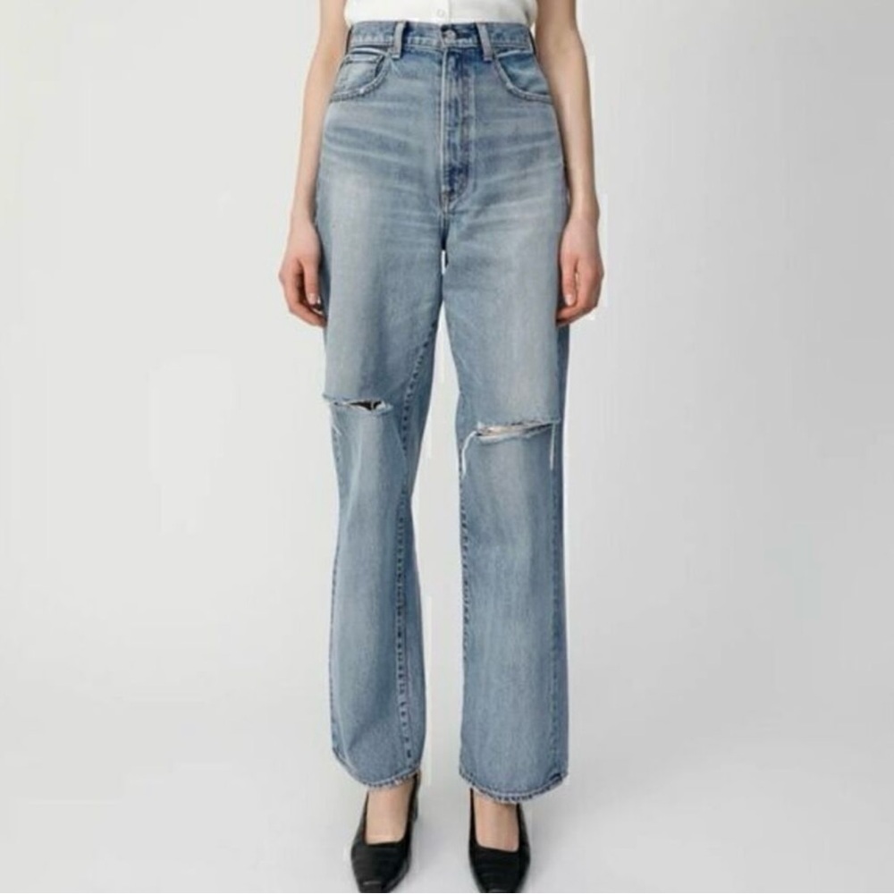 Moussy Denim High Waist Crash Loose Straight Jean Size 24